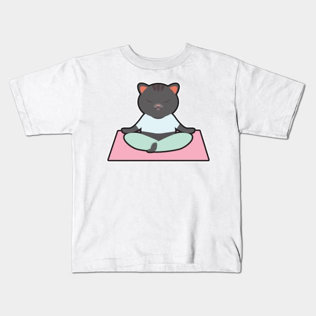 Cat at Yoga with Yoga mat Kids T-Shirt by Markus Schnabel